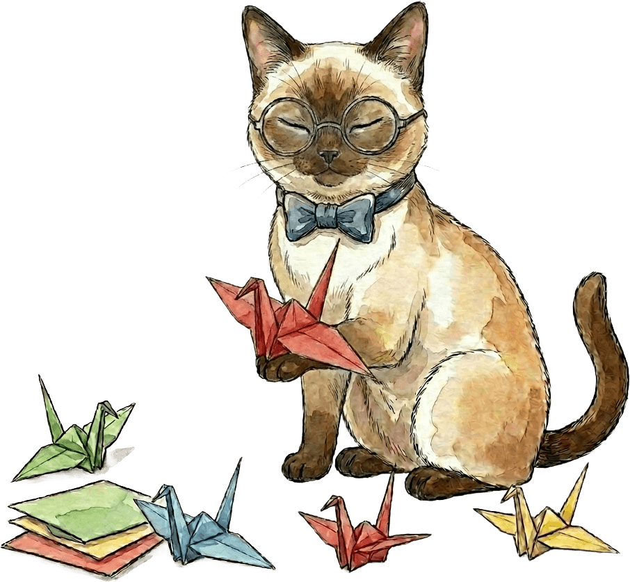 종이학을 접는 InkBreaker의 고양이 Lupin